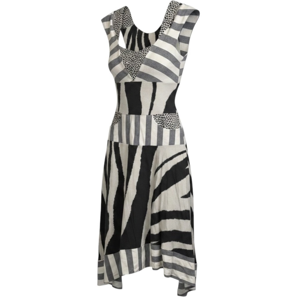 Aimee G Mixed Animal Print Midi Dress Zebra Leopard Black White XS NY Made